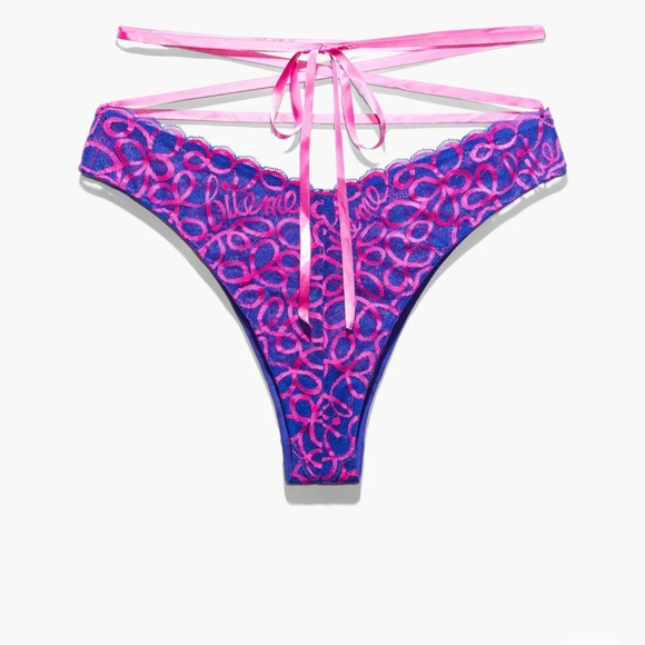 NWT SavageXFenty RibbonWriting Panty Neon Blue Pink Highlighter 3x - Picture 3 of 7